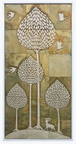 Tall Leaf Trees and Woodland Stone Panel — OS-SM-132, view 1