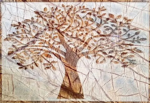 Branching Tree on Veined Stone Mural — OS-SM-092