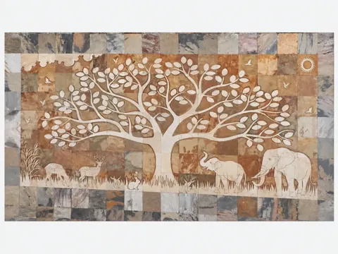 Tree of Life with Deer and Elephant Stone Mural — OS-SM-171