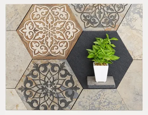 Hexagonal Floral Stone Accent Composition — OS-SM-138, view 1