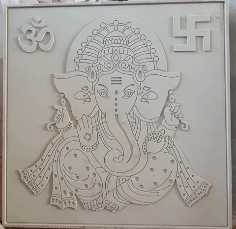 Ivory-Toned Ganesha Linework Stone Panel — OS-SM-011