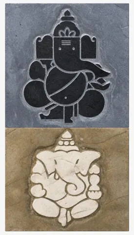 Contrasting Seated Ganesha Stone Panel Pair — OS-SM-184, view 1