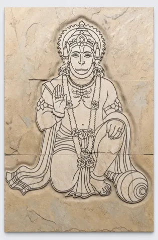 Seated Hanuman Devotional Stone Mural — OS-SM-134, view 1