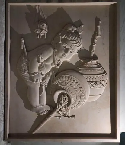 Young Krishna with Butter Pot Stone Mural — OS-SM-100