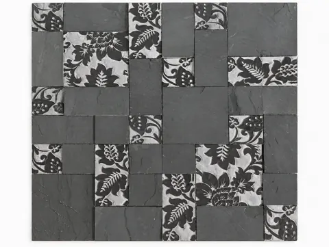 Charcoal Floral Patchwork Stone Panel — OS-SM-175, view 1