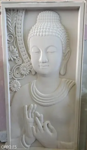 Buddha Blessing with Floral Scroll Stone Mural — OS-SM-043