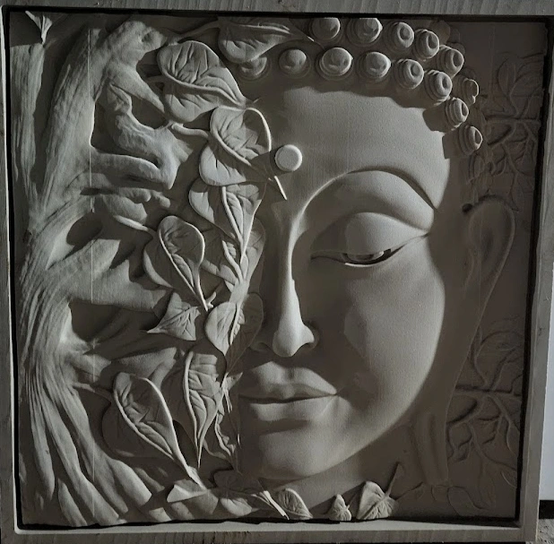 Buddha and Leaf Veil Stone Mural — OS-SM-050, view 4