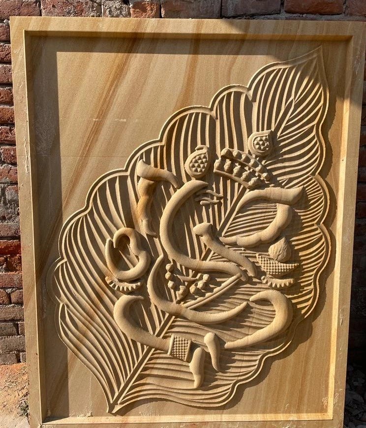 Buddha on Flowing Leaf Stone Relief — OS-SM-054 Carved Murals