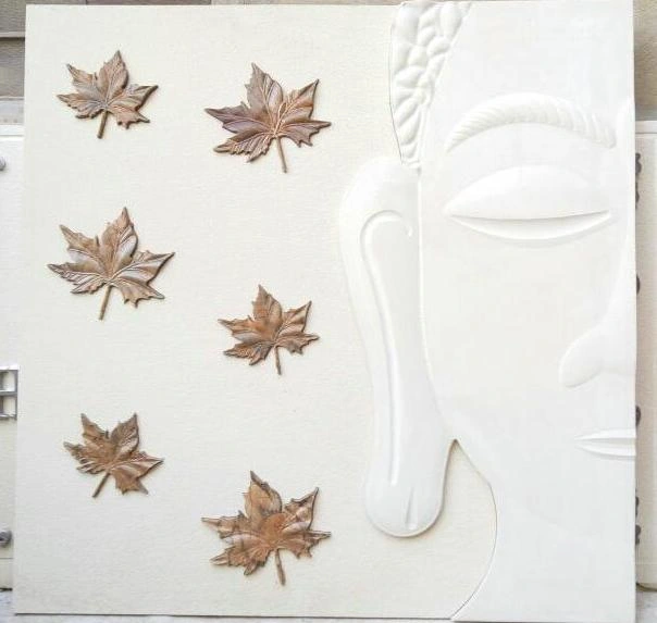 Buddha Profile and Falling Leaves Stone Mural — OS-SM-042 Carved Murals