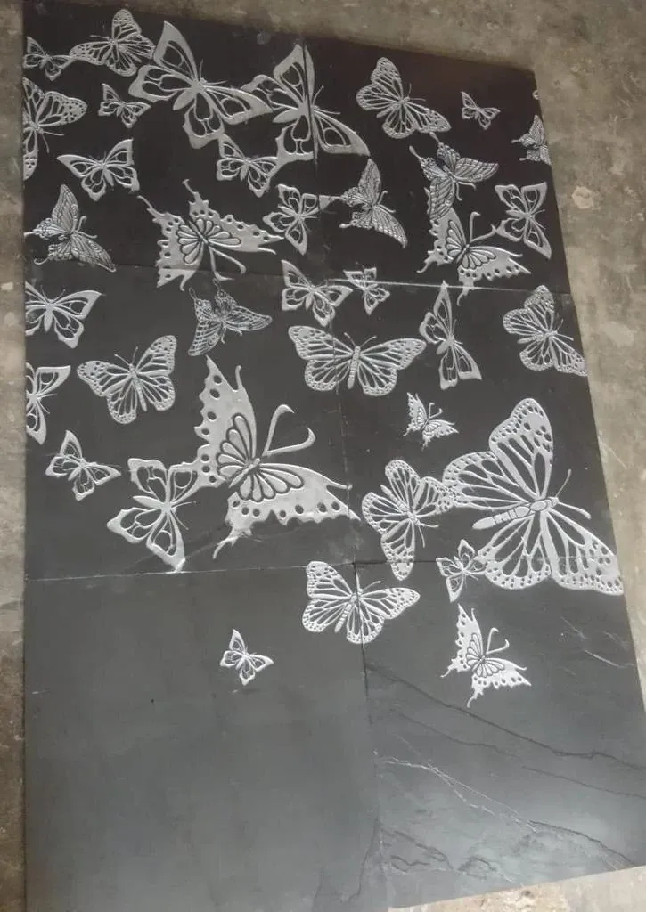 Butterfly Flight on Charcoal Stone Mural — OS-SM-170, view 2