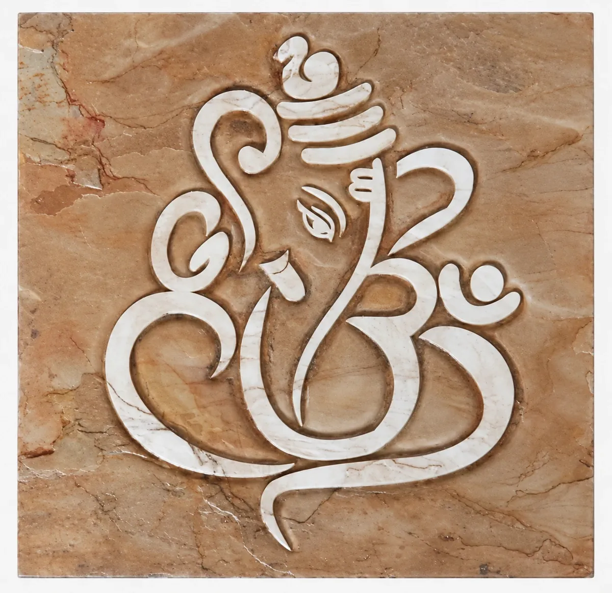 Flowing Ganesha Outline Stone Mural — OS-SM-157 Carved Murals