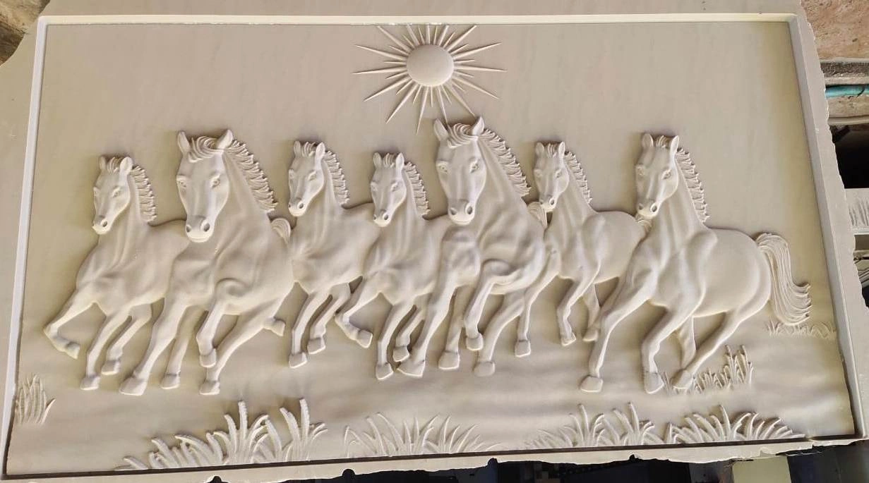Galloping Horses with Rising Sun Stone Mural — OS-SM-079, view 8