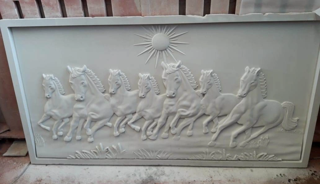 Galloping Horses with Rising Sun Stone Mural — OS-SM-079, view 10