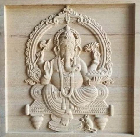Ganesha beneath Ornamental Halo Stone Mural — OS-SM-116 Carved Murals