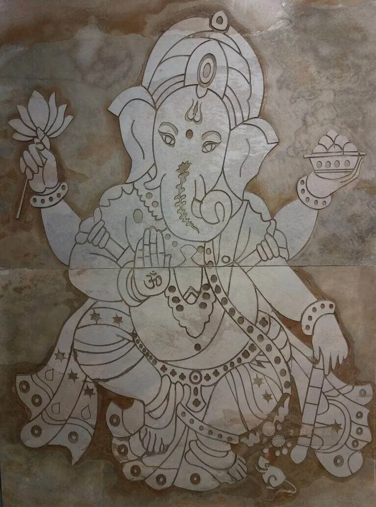 Ganesha with Lotus and Offering Stone Mural — OS-SM-135, view 2