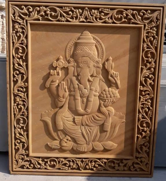 Ganesha with Ornamental Vine Frame Mural — OS-SM-045 Carved Murals