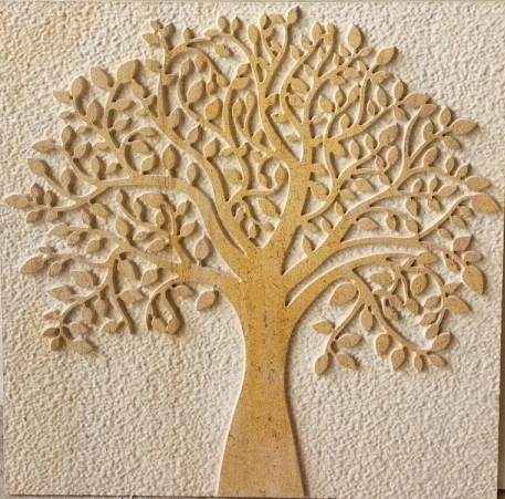 Golden-Toned Tree Silhouette Stone Mural — OS-SM-109 Carved Murals