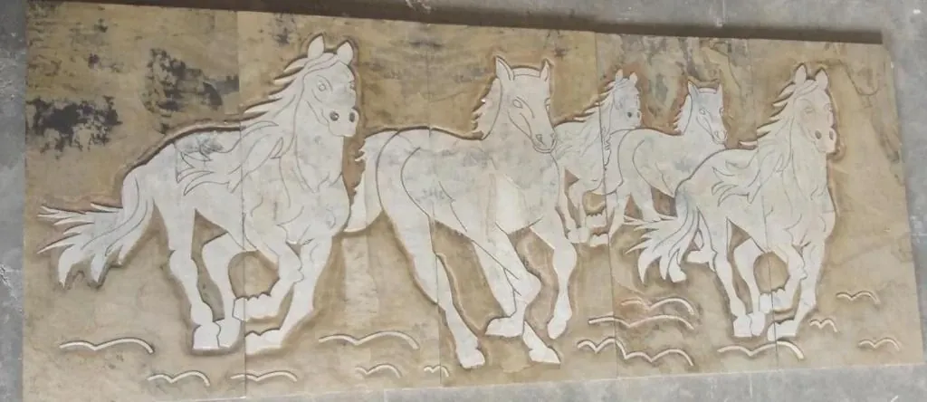 Ivory Running Horses Landscape Stone Panel — OS-SM-152, view 2