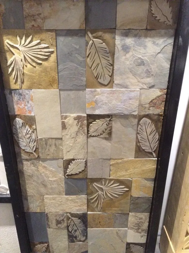 Leaf Accent Earth-Tone Patchwork Stone Panel — OS-SM-164, view 2