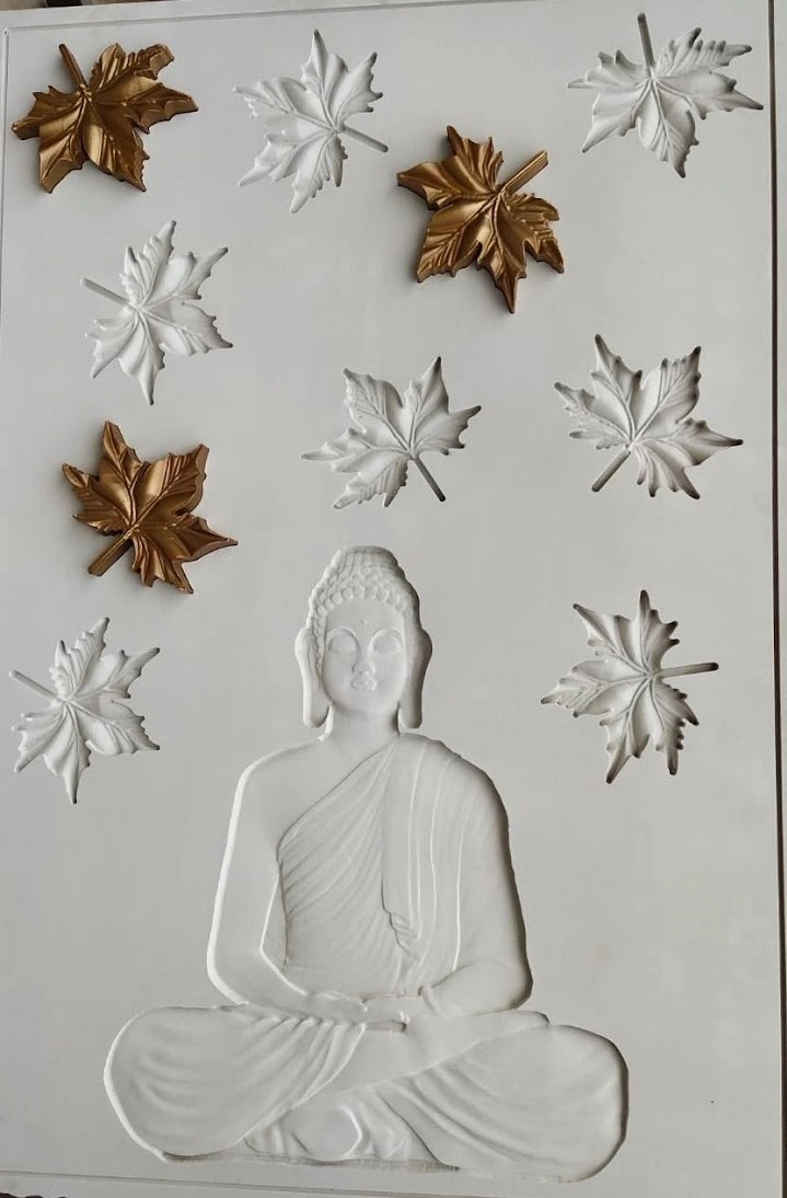 Meditating Buddha with Scattered Leaves Mural — OS-SM-094 Carved Murals