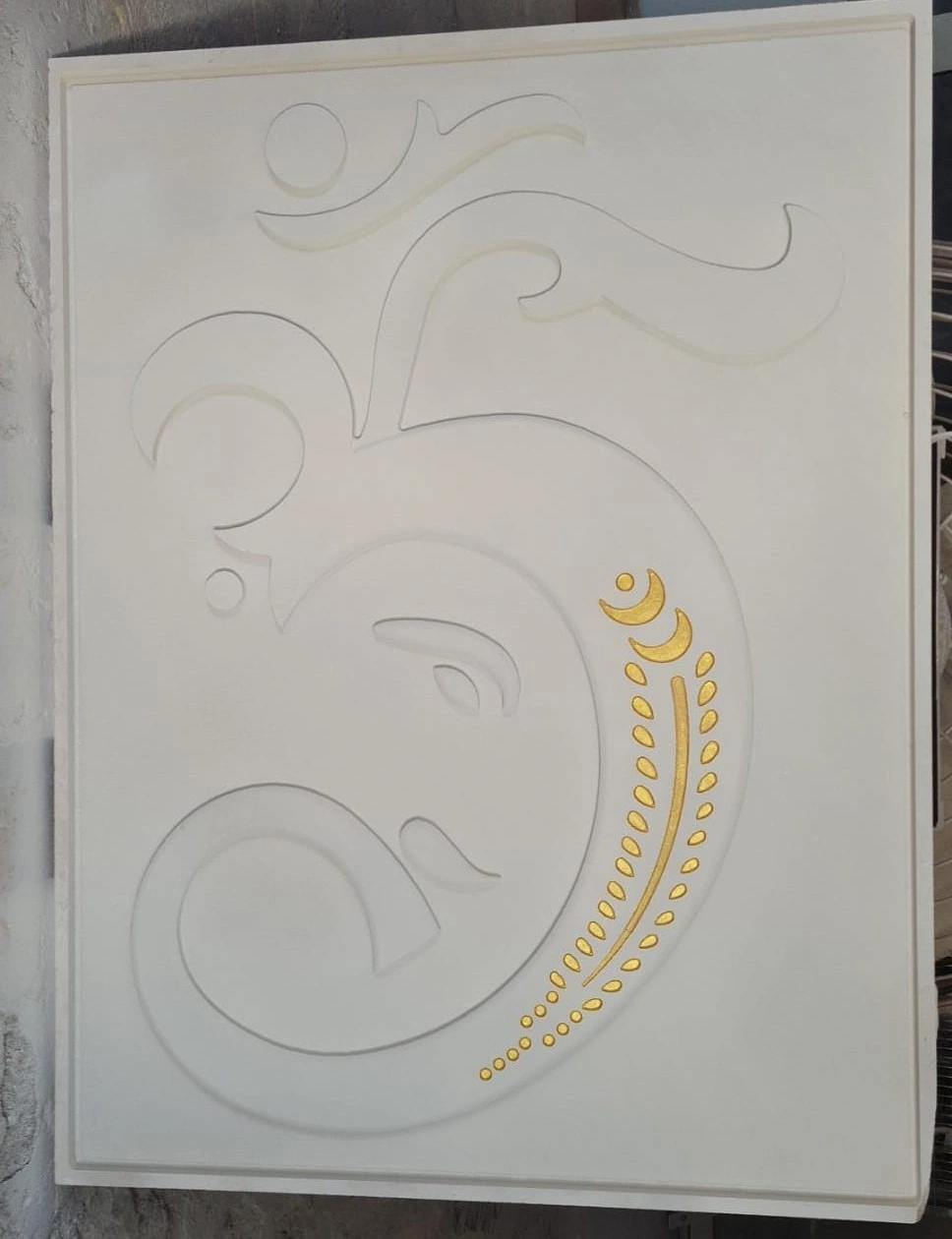 Minimal Ganesha Contour Stone Mural — OS-SM-012 Carved Murals