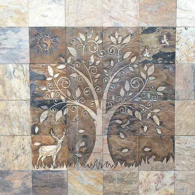 Ornamental Tree and Deer Patchwork Mural — OS-SM-145, view 4