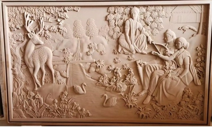 Pastoral Figures and Woodland Stone Mural — OS-SM-119 Carved Murals