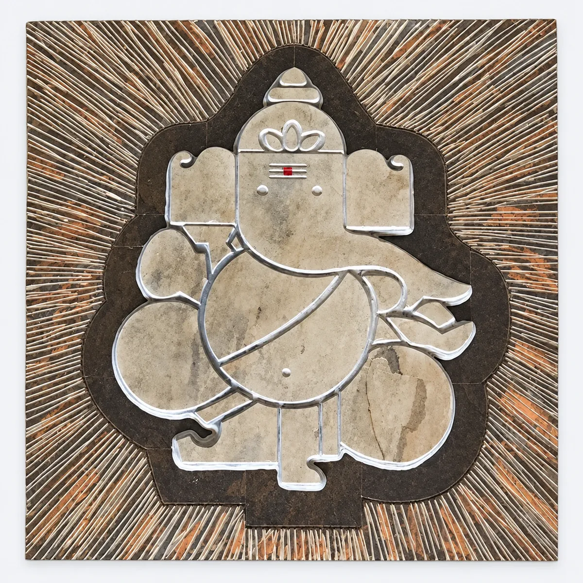 Seated Ganesha with Radiating Lines Stone Mural — OS-SM-136 Carved Murals